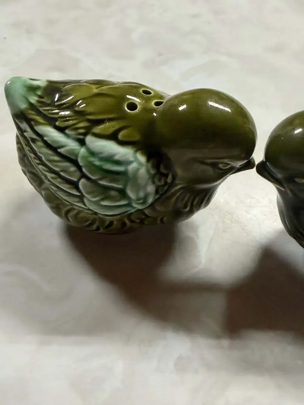 Vintage Ceramic Green Bird Salt and Pepper Shakers